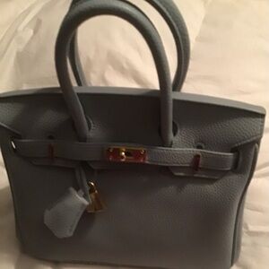 Chic Light Blue Leather Satchel 25cm